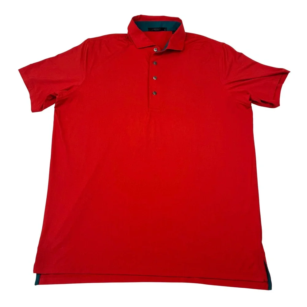 Greyson Polo‎ Shirt Mens Large Red Performance Short Sleeve Wolf Logo Golf Sport